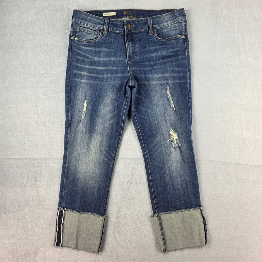 KUT from the Kloth Cameron Straight Leg Jeans Blue Distressed Size 12 KP726MA1N